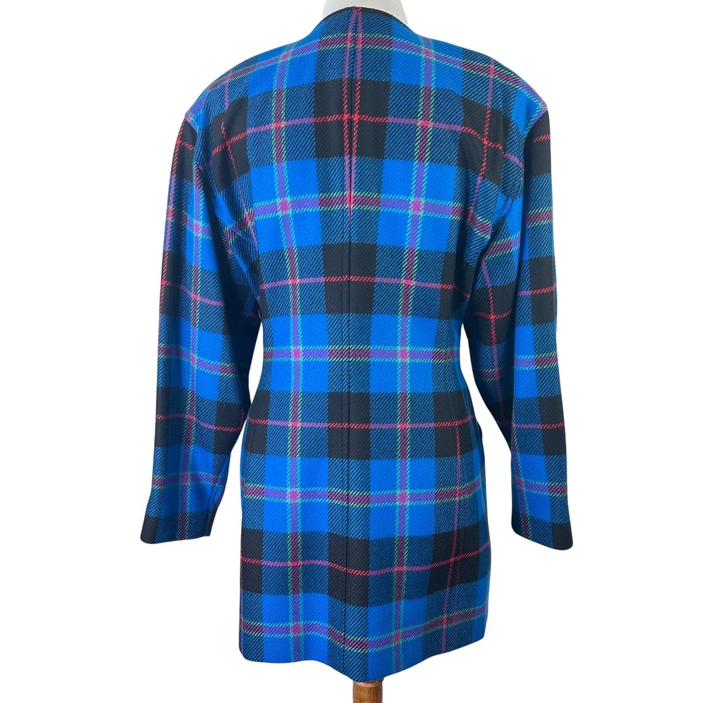 Escada‎ Margaretha Ley Vintage Blue Plaid Wool Cashmere Blazer Jacket Womens 42 - Picture 6 of 10